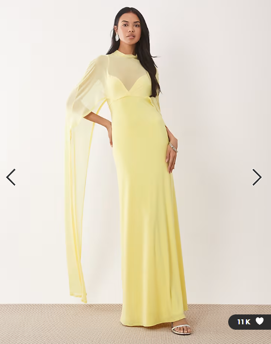 ASOS DESIGN exaggerated cape maxi dress in lemon