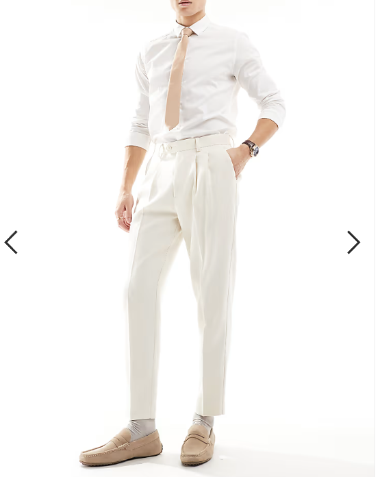 ASOS DESIGN smart tapered fit trousers in ecru textured fabric