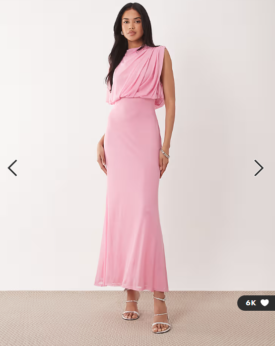 ASOS DESIGN mesh asymmetric cap sleeve blouson bodice maxi dress in pink