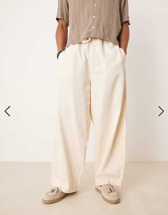 ASOS DESIGN lightweight herringbone parachute trousers in ecru
