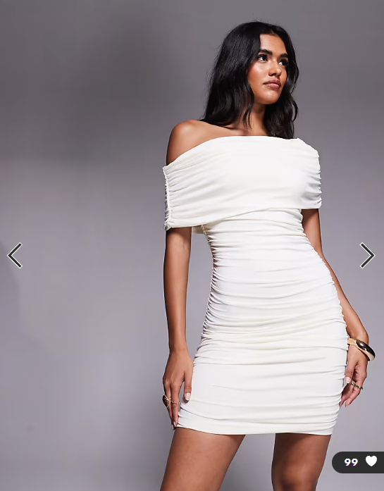 Aria Cove slinky asymmetric shoulder ruched detail bodycon mini dress in cream