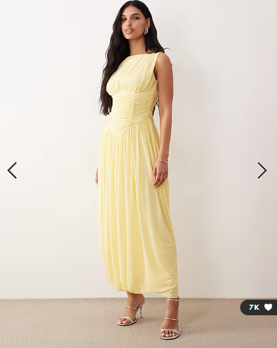 ASOS DESIGN mesh slash neck asymmetric bubble hem dress in lemon