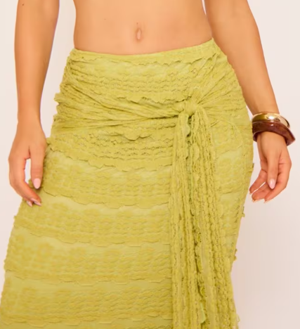 Ego - Tie Detail Maxi Skirt In Green