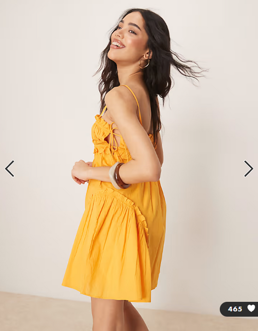 ASOS DESIGN babydoll mini dress with ruffle hem in orange