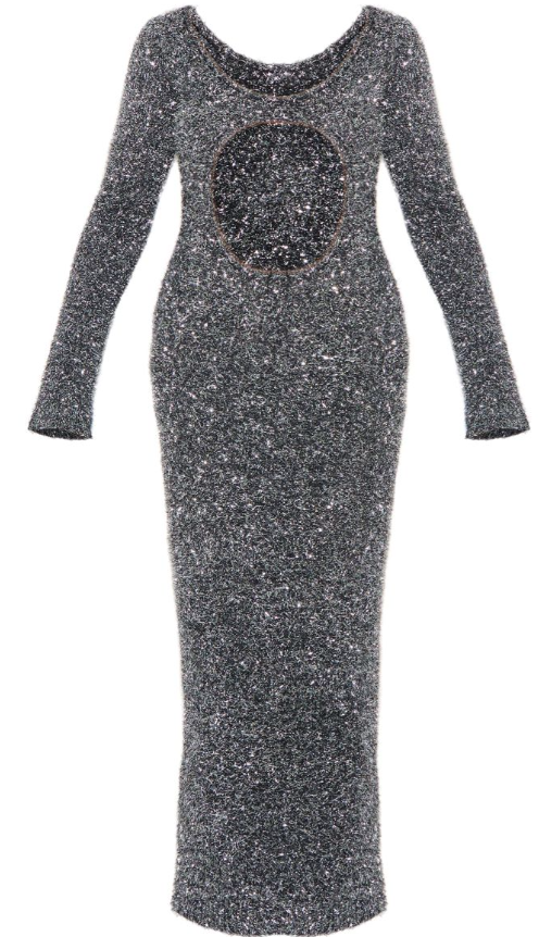 Plt - Charcoal Contrast Tinsel Knit Cut Out Detail Maxi Dress