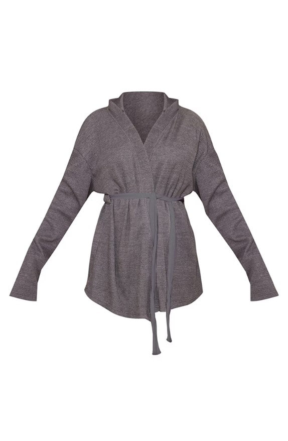 Charcoal Waffle Tie Waist Robe