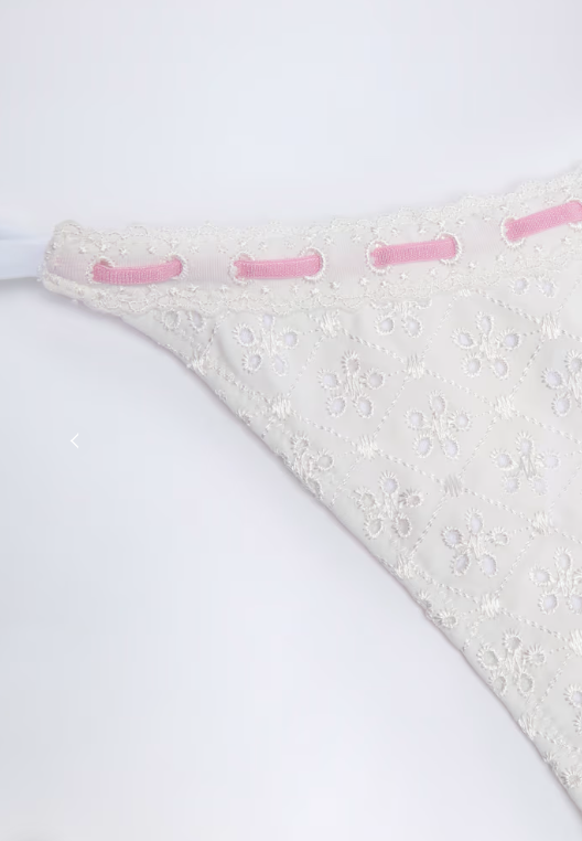 OhPolly - Broderie Anglaise Side-Tie Thong Bikini Bottoms in White