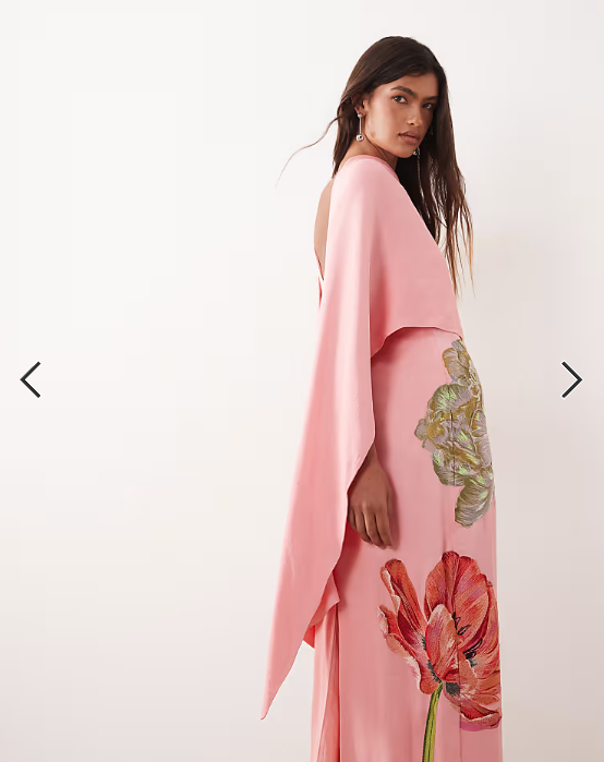 ARRANGE floral embroidered satin overlay maxi dress in pink