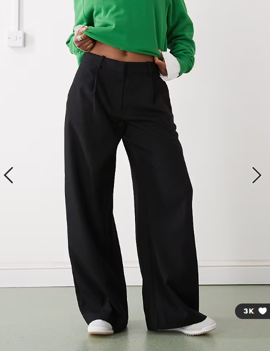 Weekday Dara low waist wide leg trousers with front pleats in black