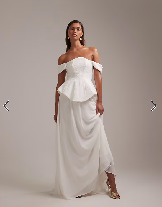 ASOS DESIGN structured lace bodice maxi wedding dress with chiffon skirt in ivory