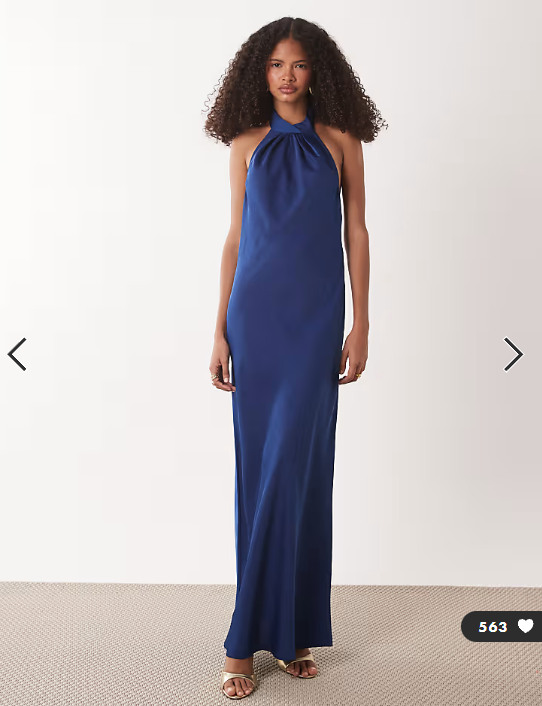 JDY halter neck satin maxi dress in navy