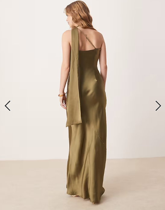 Pretty Lavish satin scarf neck maxi dress in deep olive