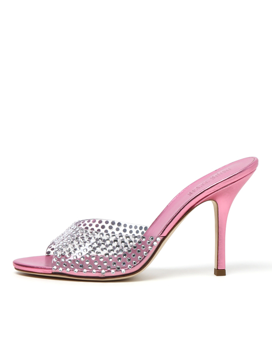 Lilac Wide Fit metallic round toe diamante high heeled sandals