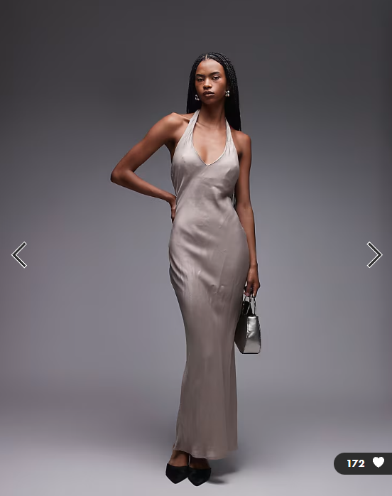 ASOS DESIGN satin halter bias maxi dress in mocha