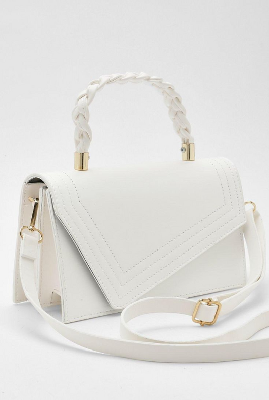 Boohoo Plait Handle Structured Cross Body Bag - white