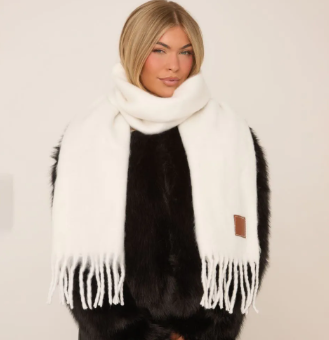 Oversized Fringe Hem Detail Scarf In White