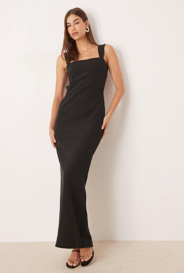 Pretty Lavish - square neck crepe maxi dress black
