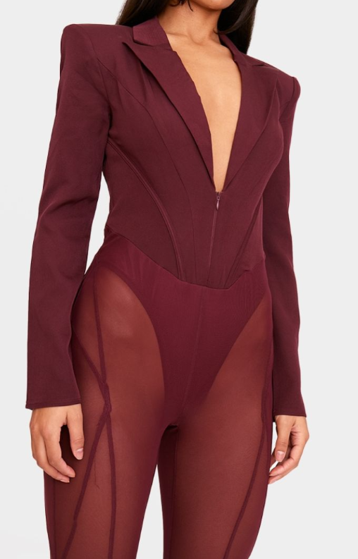 Burgundy Woven Binding Detail Tailored Jumpsuit