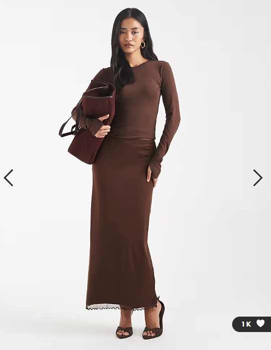 ASOS DESIGN mesh midi skirt in chocolate
