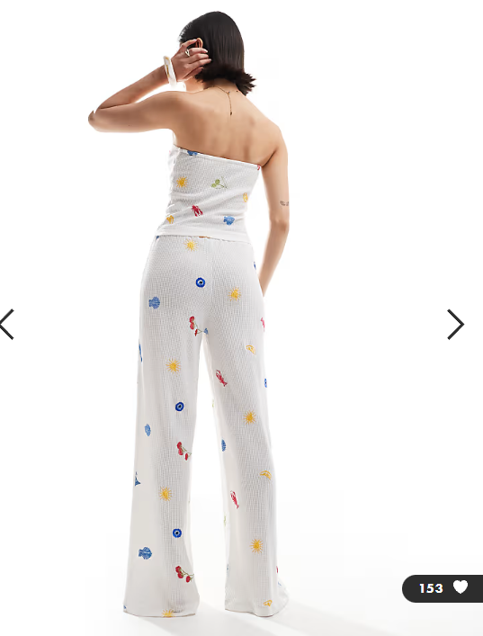ASOS DESIGN straight leg trouser co-ord with holiday embroidered in white