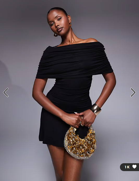 ASOS DESIGN off the shoulder mini dress with ruched side in black - BLACK
