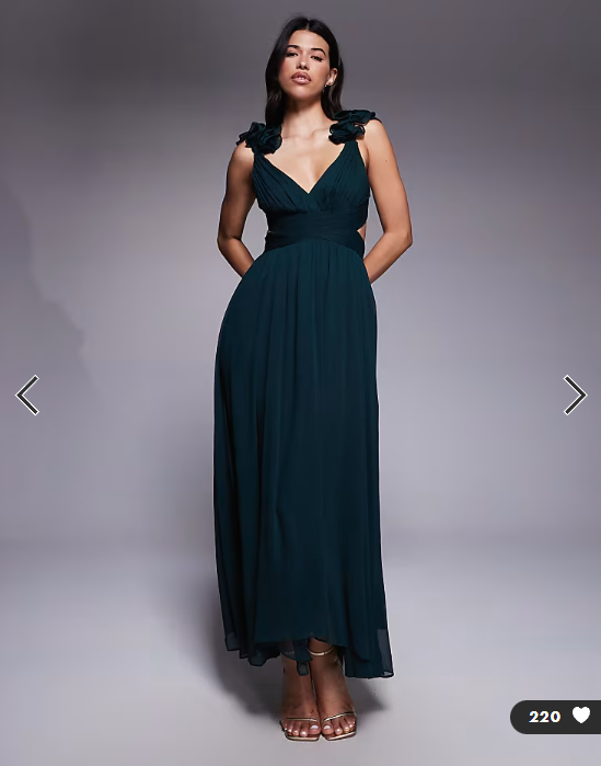 Forever New ruffle shoulder midaxi dress in green moss