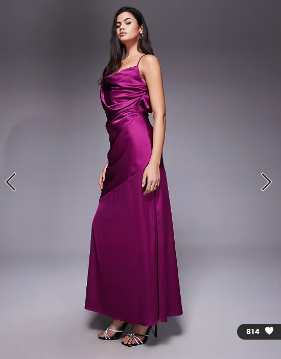 TFNC satin draped neck cross back maxi dress in plum