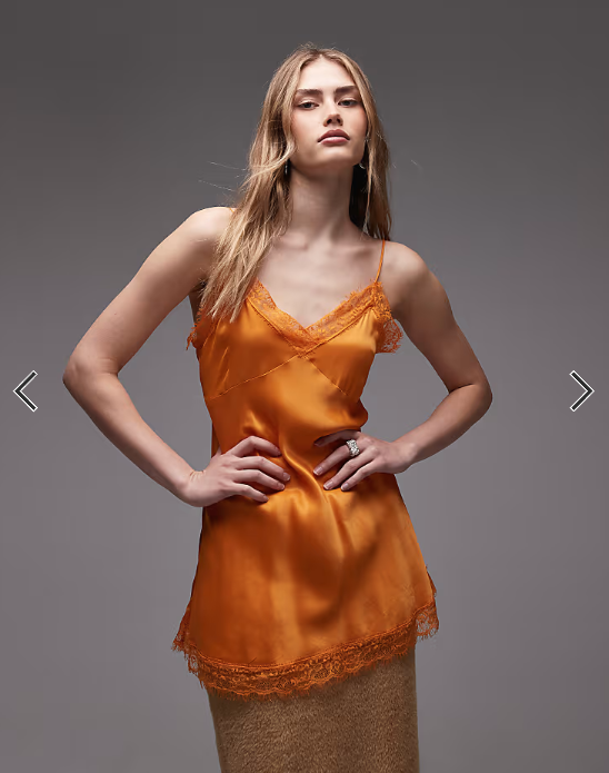 ASOS DESIGN lace trim satin cami top in tangerine orange