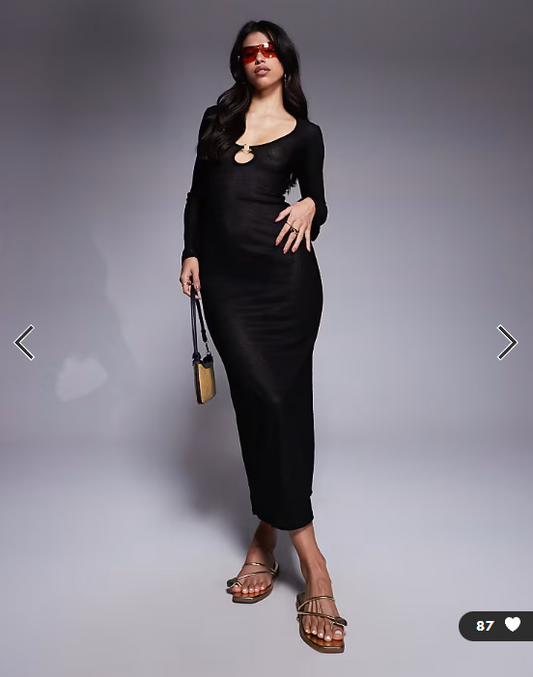 Missyempire beach sheer knit keyhole maxi dress in black