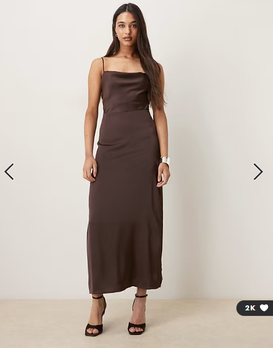 Vila satin cowl neck maxi dress in chocolate brown