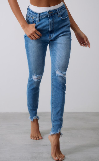 Label Mid Blue Wash Stretch High Rise Distressed Skinny Jeans