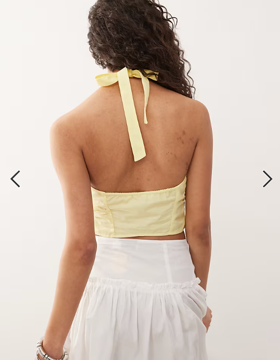 Monki halter neck wrap top with ruched sides in pale yellow