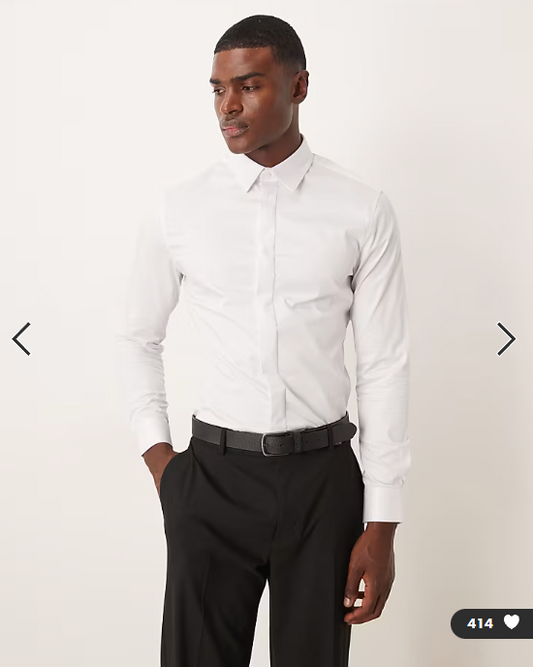 ASOS DESIGN easy iron slim fit sateen shirt in white