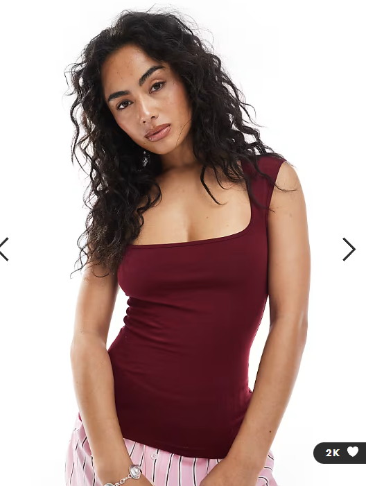 JJXX square neck top in burgundy