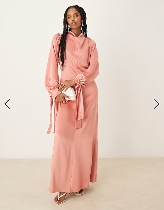 ASOS DESIGN blouson high neck maxi dress in rose