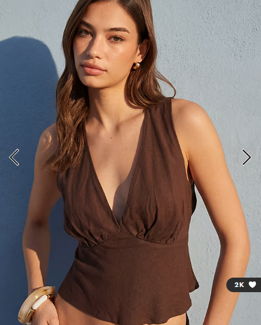 ASOS DESIGN linen blend halter top in chocolate