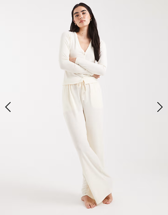Brave Soul super soft button down pyjamas in cream