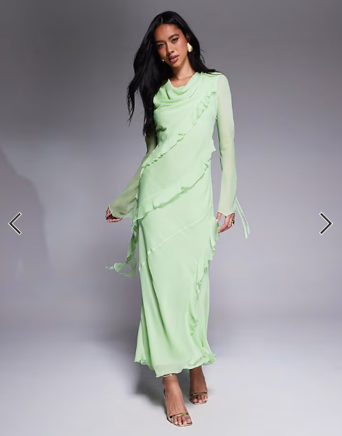 Daska chiffon ruffle maxi dress in pistachio