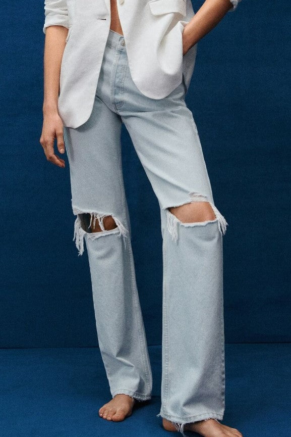 Mango - High-waist straight jeans