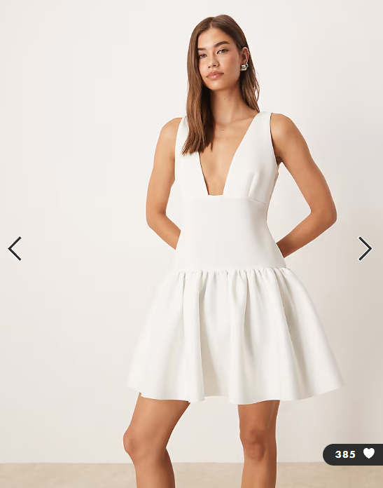 ASOS DESIGN dropped waist mini dress with full skirt in white in scuba-style fabric