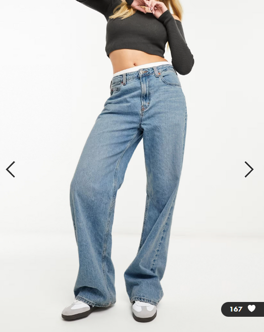 ASOS DESIGN wide leg dad jeans in mid blue