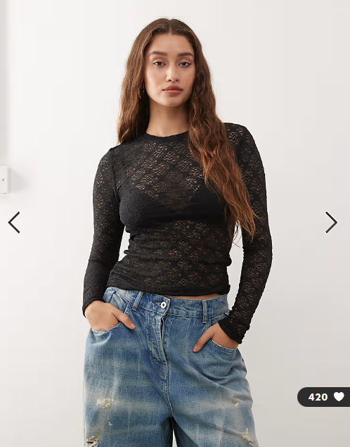 Noisy May long sleeve lace top in black