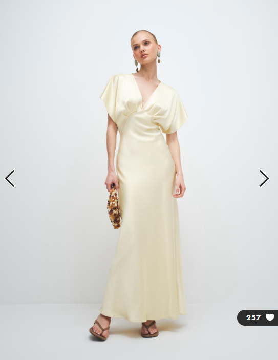 Gina Tricot batwing plunge satin maxi dress in butter yellow