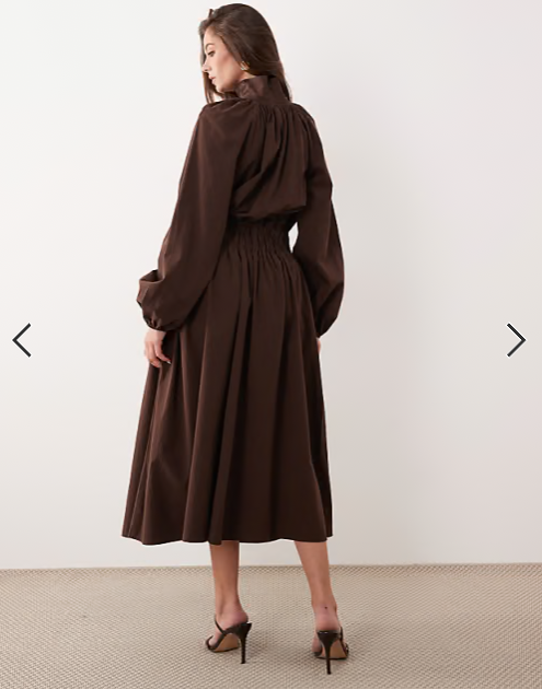 ASOS DESIGN zip through poplin volume pleat maxi dress in chocolate brown