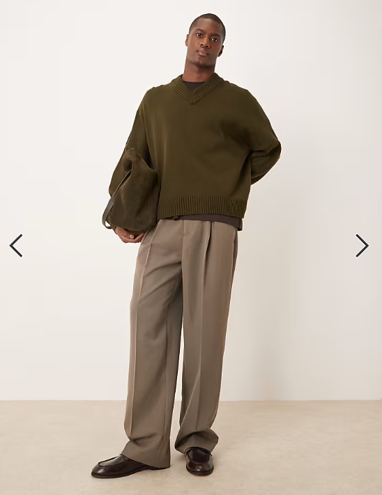 ASOS DESIGN smart wide leg trousers with front inverted pleats and elasticated waistband in mink