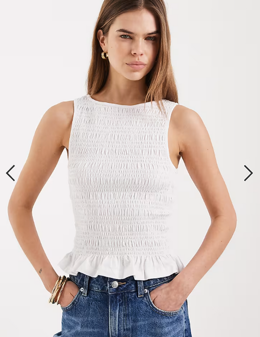 ONLY sleeveless shirred smock top in white