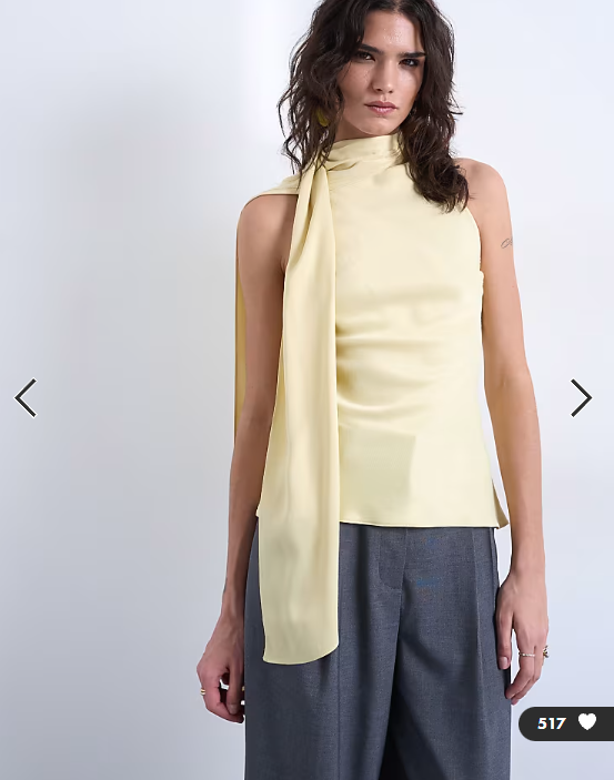 Topshop scarf detail satin top in buttermilk