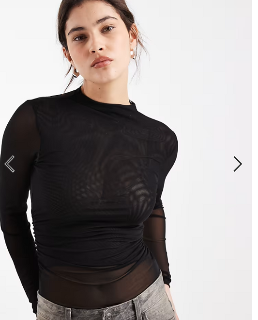New Look mesh ruched side bodysuit in black