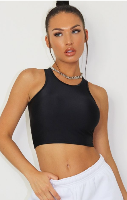 Black Slinky Fitted Racer Crop Top
