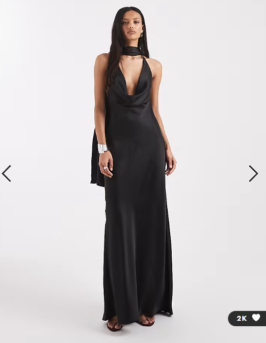 ASOS DESIGN satin scarf cowl neck maxi dress in black